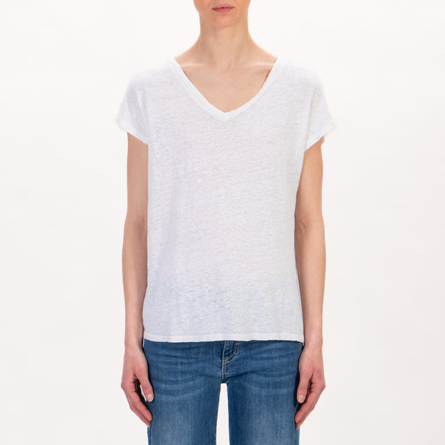 Zeroassoluto -T-shirt scollo V in lino - latte