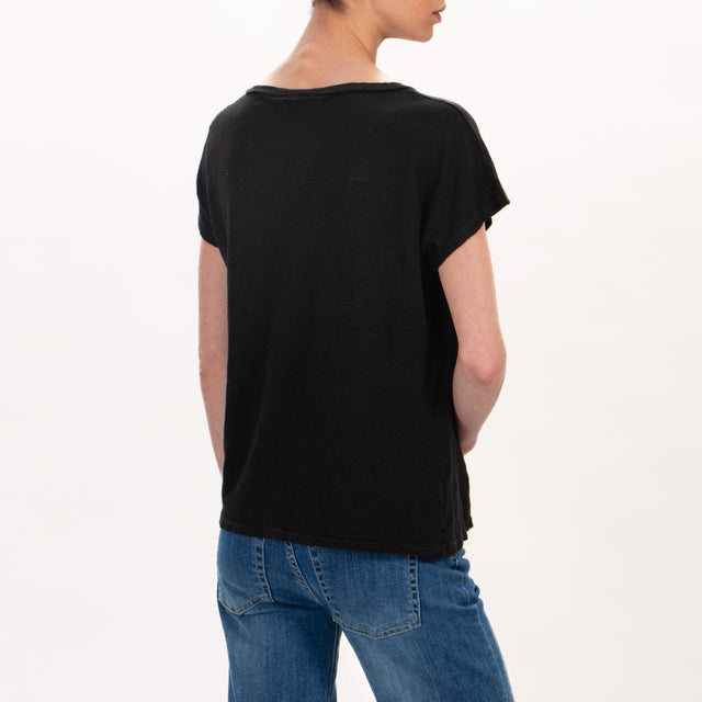 Zeroassoluto -T-shirt scollo V in lino - nero