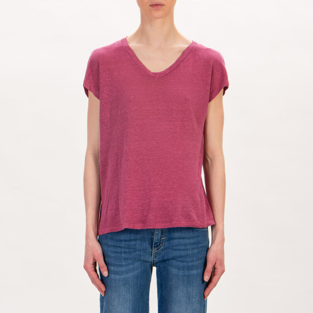 Zeroassoluto -T-shirt scollo V in lino - rose