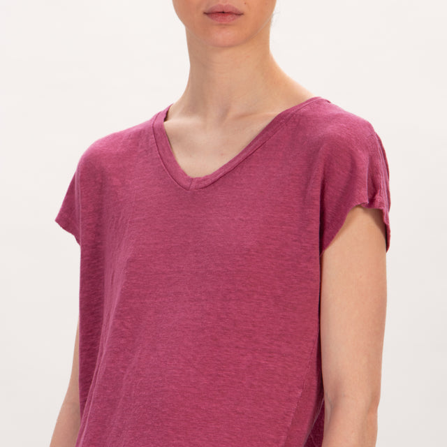 Zeroassoluto -T-shirt scollo V in lino - rose