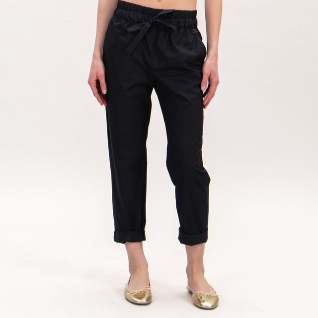 Souvenir-Pantalone popeline elastico con coulisse - nero