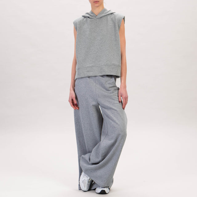 Haveone-Pantalone palazzo felpa elastico in vita - grigio