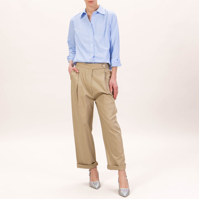 Haveone-Pantalone cotone elasticizzato con pinces - beige