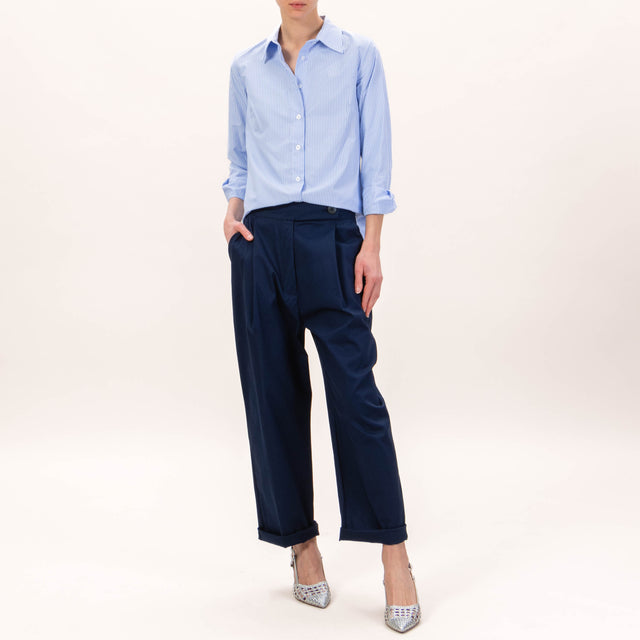 Haveone-Pantalone cotone elasticizzato con pinces - blu