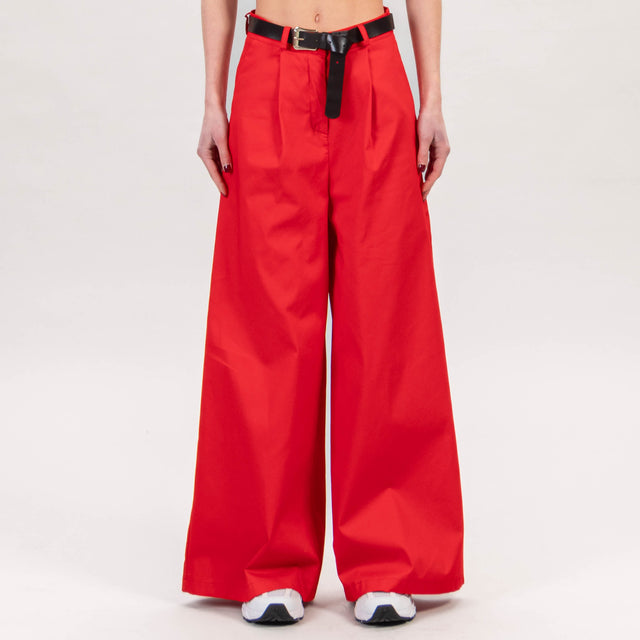 Haveone-Pantalone palazzo cotone elasticizzato - rosso