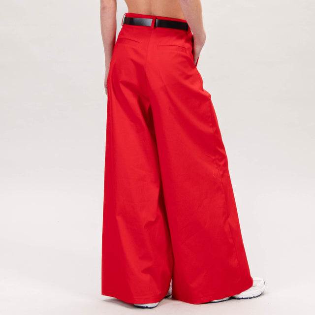 Haveone-Pantalone palazzo cotone elasticizzato - rosso