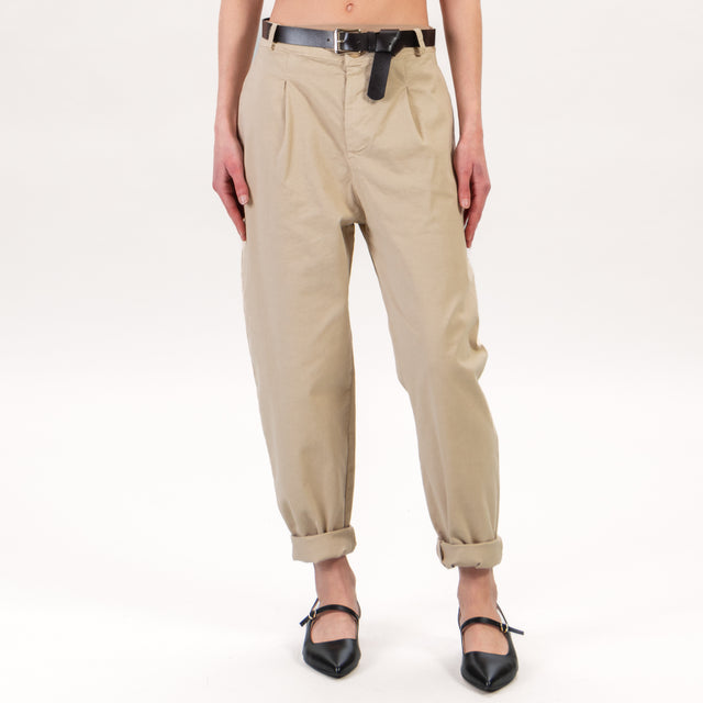 Haveone-Pantalone mom fit con cintura - sabbia