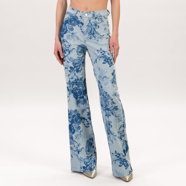 Haveone-Pantalone fantasia fiori - blu/jeans