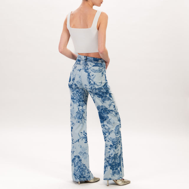 Haveone-Pantalone fantasia fiori - blu/jeans