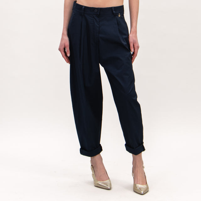 Souvenir-Pantalone cotone elasticizzato con pinces - blu
