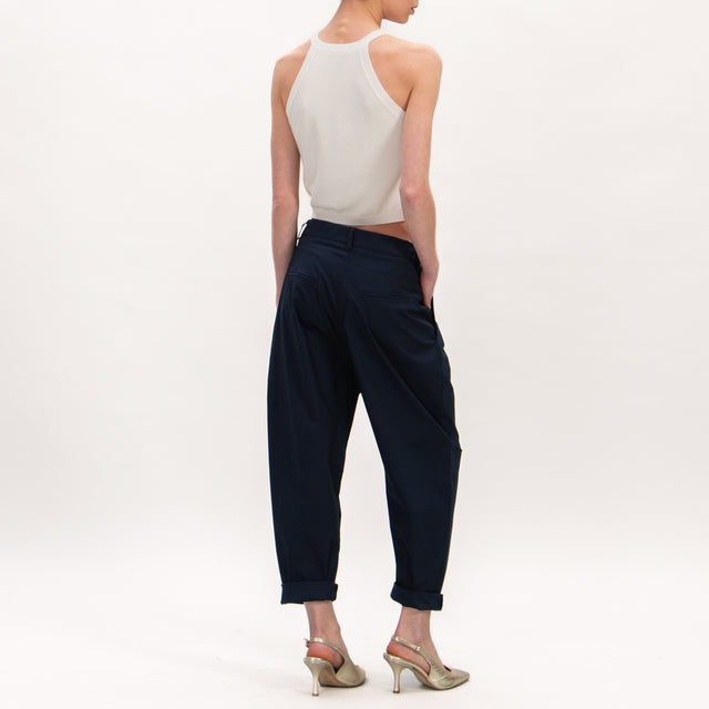 Souvenir-Pantalone cotone elasticizzato con pinces - blu