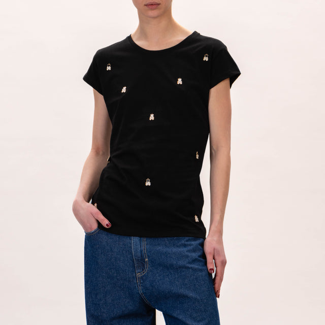 Vicolo-T-shirt dettaglio orsetti slim fit - Nero