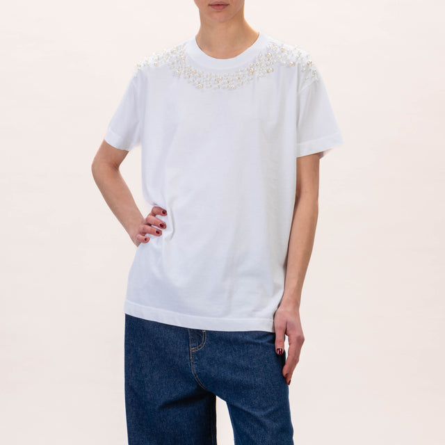 Vicolo-T-shirt dettaglio perline - Bianco