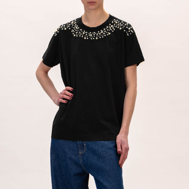 Vicolo-T-shirt dettaglio perline - Nero