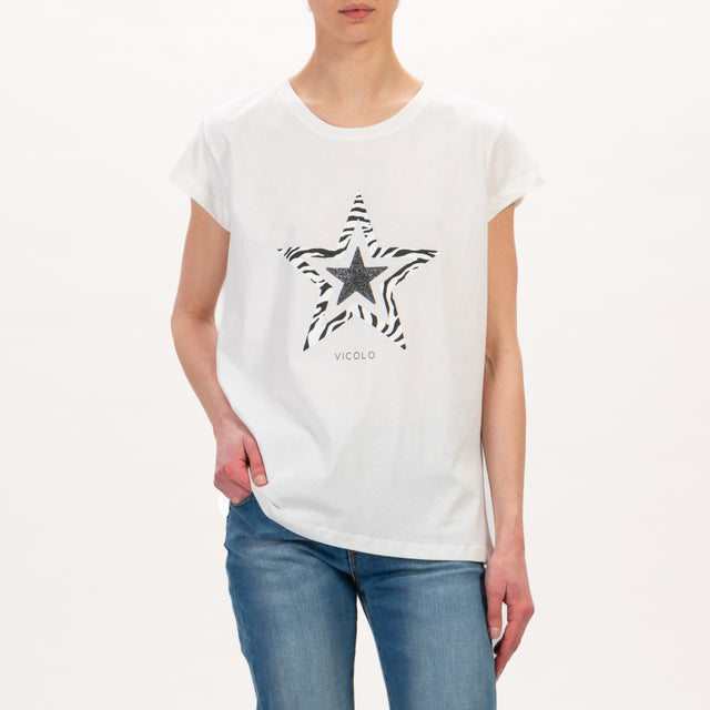 Vicolo-T-shirt stella con lurex - latte/nero