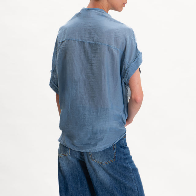 Tensione in-Camicia misto seta con dettaglio frange - jeans