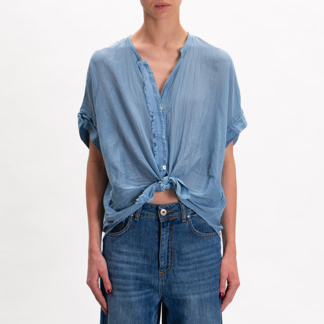 Tensione in-Camicia misto seta con dettaglio frange - jeans