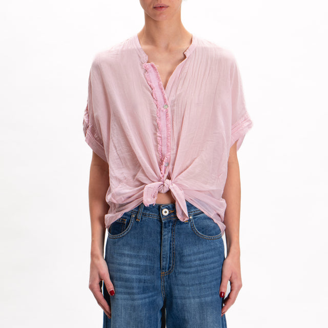 Tensione in-Camicia misto seta con dettaglio frange - rosa