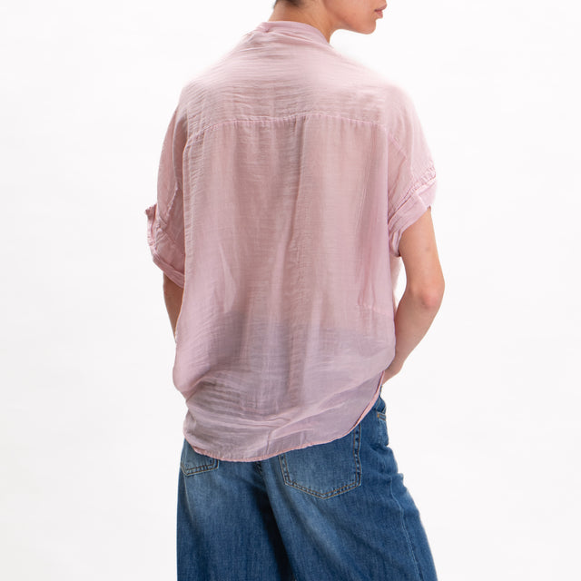 Tensione in-Camicia misto seta con dettaglio frange - rosa
