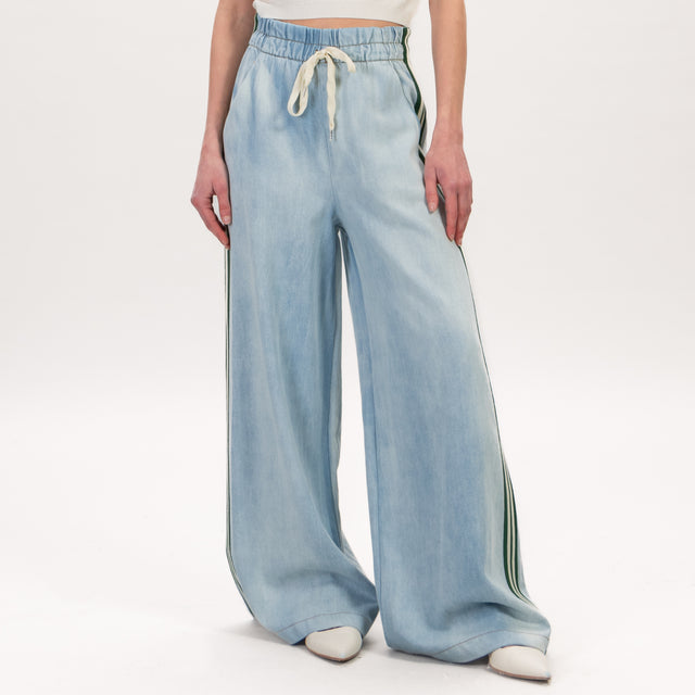 Motel-Pantalone tela jeans elastico banda laterale - denim/burro/verde