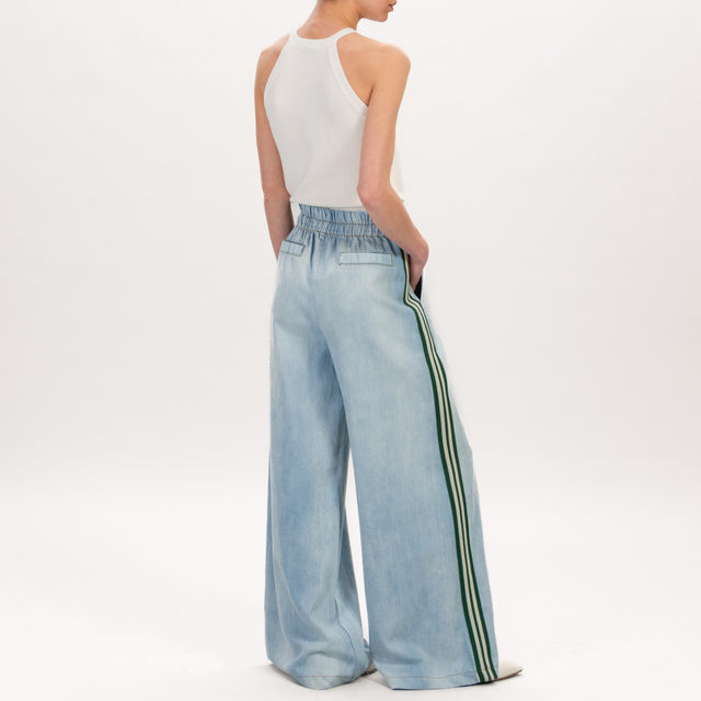 Motel-Pantalone tela jeans elastico banda laterale - denim/burro/verde
