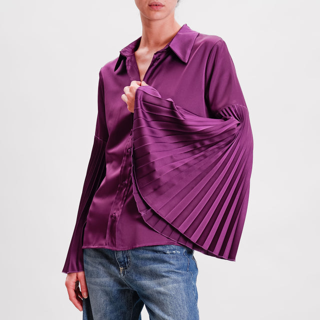 Souvenir-Camicia manica ampia plissé in satin - melanzana