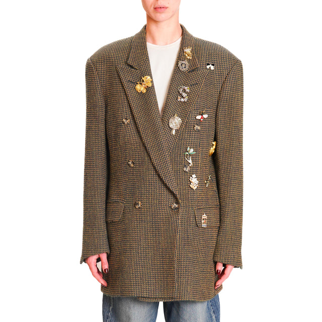 Souvenir-Oversized houndstooth jacket with pins - green/mustard