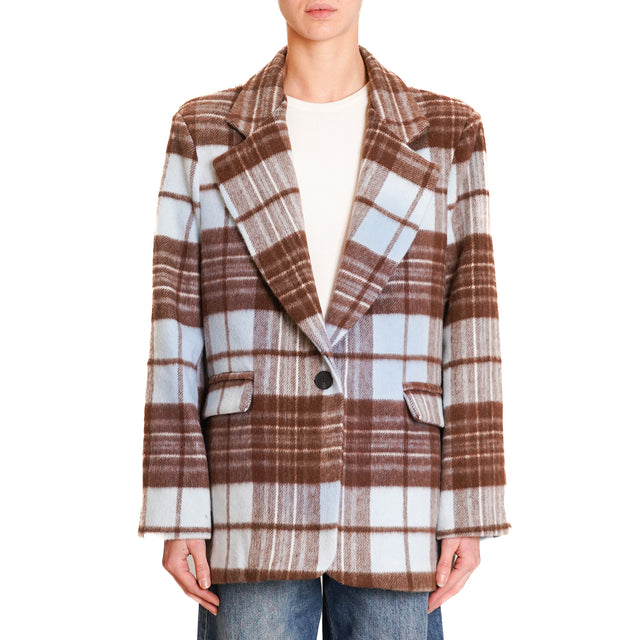 Souvenir-Blend Wool Check Jacket - Dark Brown/Light Blue