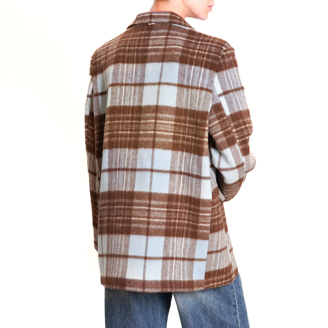 Souvenir-Blend Wool Check Jacket - Dark Brown/Light Blue