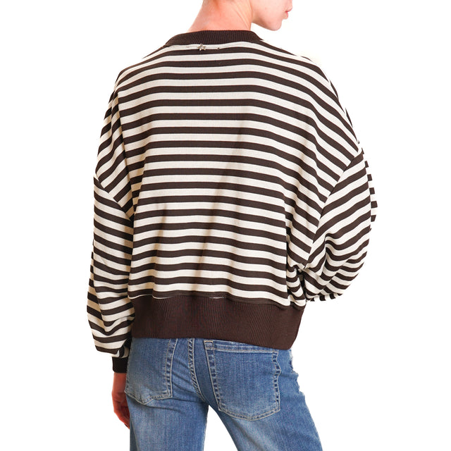 Souvenir-Striped Sweatshirt with Pins - Dark Brown/Chalk