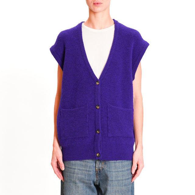 Souvenir-3 Button Knitted Vest Wool Blend - Purple