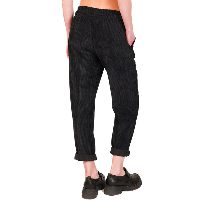 Souvenir-Pantalone velluto 500 righe con coulisse - nero