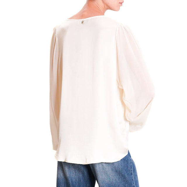 Souvenir-Double fabric v-neck blouse - butter