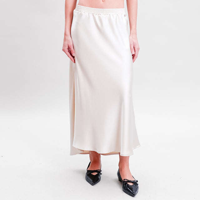 Souvenir-Elastic Waist Satin Skirt - Ivory