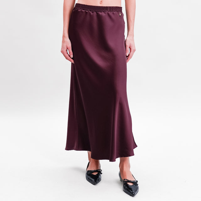 Souvenir-Elastic Waist Satin Skirt - Bordeaux