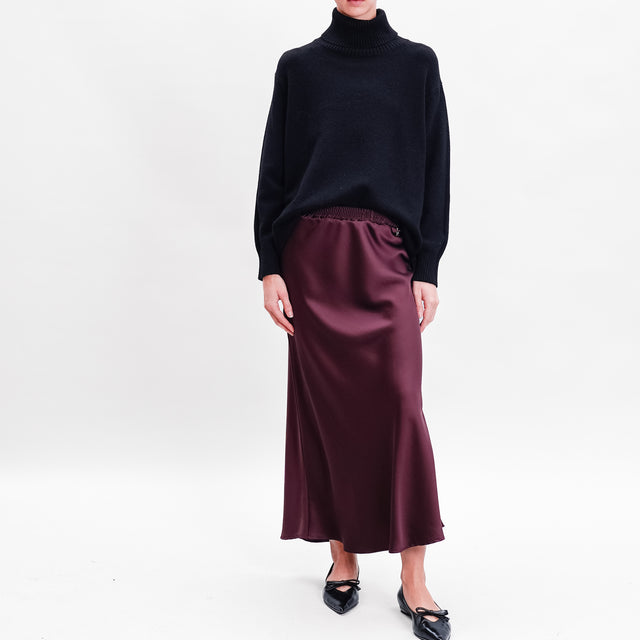 Souvenir-Elastic Waist Satin Skirt - Bordeaux