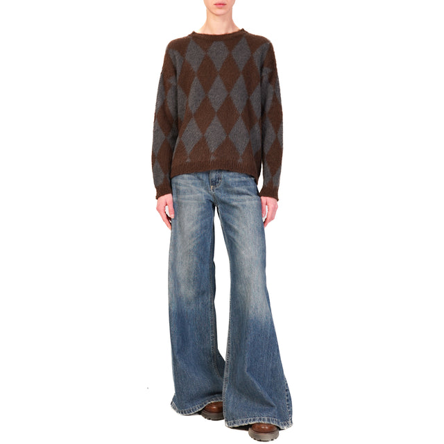 Souvenir-Mohair sweater with diamond pattern - chocolate/grey