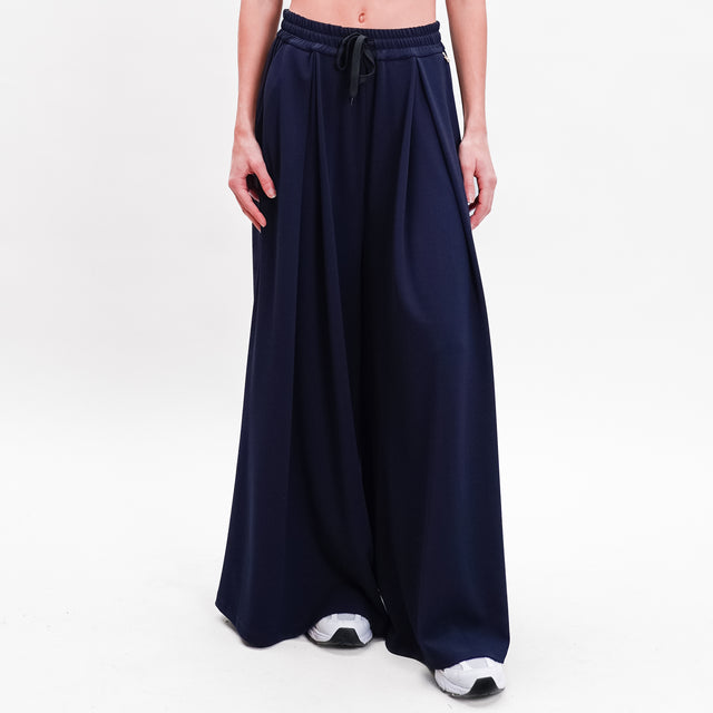 Souvenir-Pantalone wide leg coulisse con pinces - blu