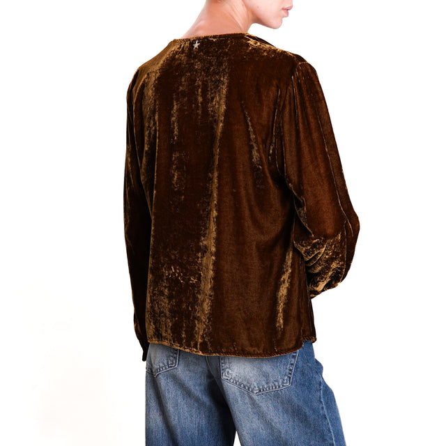 Souvenir-V-Neck Velvet Blouse - Oil