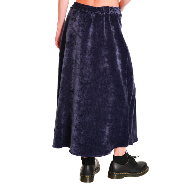 Souvenir-1000 Striped Velvet Skirt with Drawstring - Blue