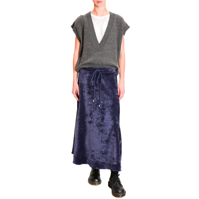 Souvenir-1000 Striped Velvet Skirt with Drawstring - Blue