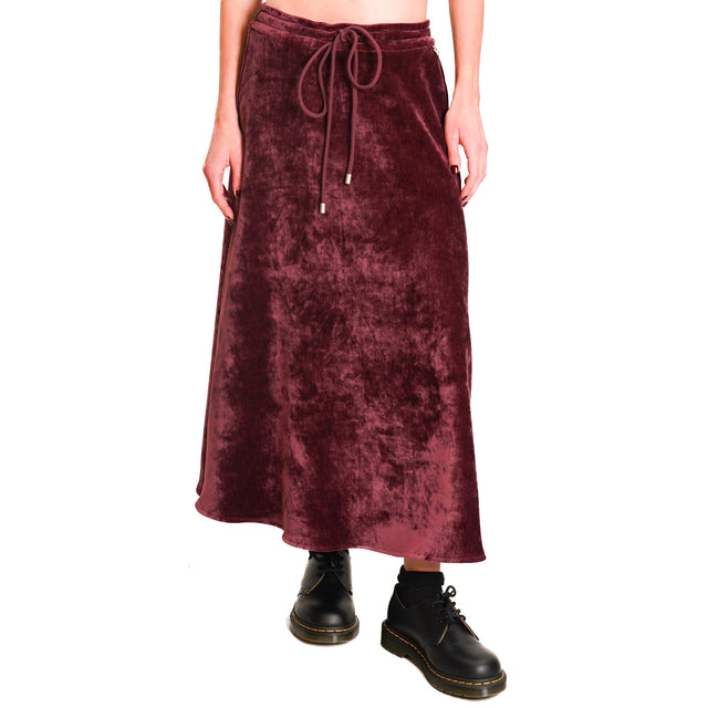 Souvenir-1000 Striped Velvet Skirt with Drawstring - Bordeaux