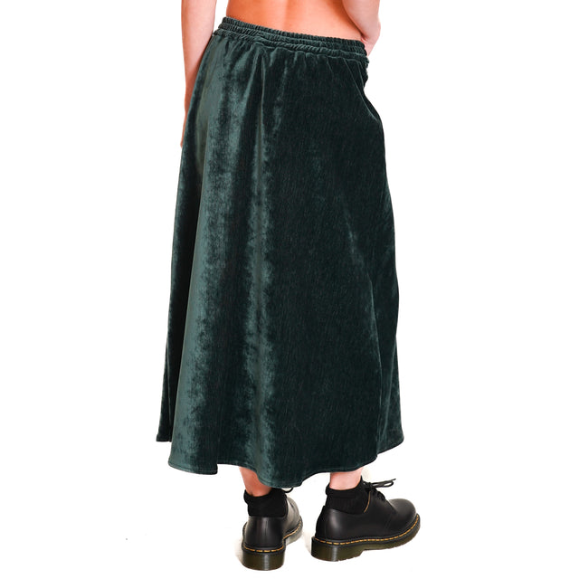 Souvenir-1000 Striped Velvet Skirt with Drawstring - GREEN