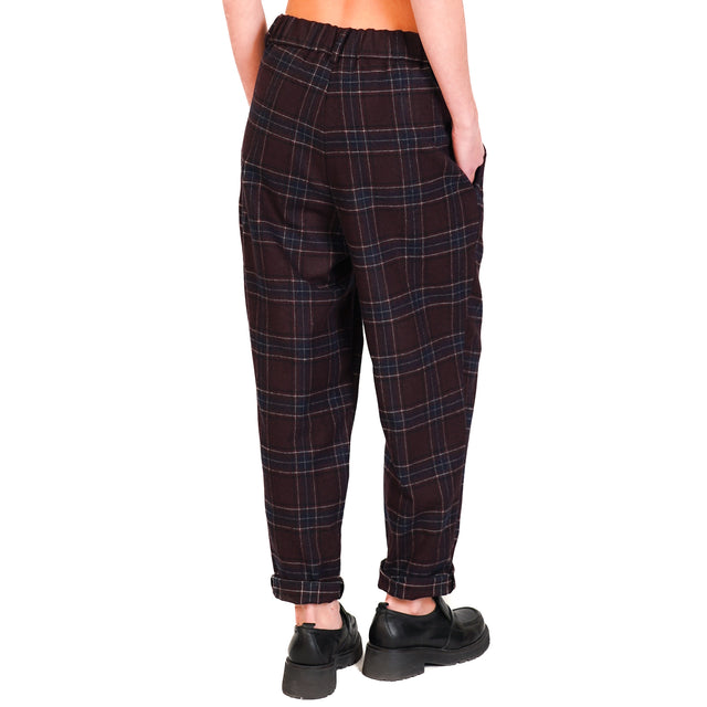 Souvenir-Tartan Trousers with Elastic Back - Wine/Blue