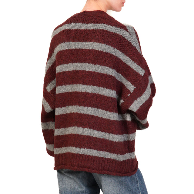 Souvenir-Cardigan righe misto lana con tasche - Bordeaux/grigio