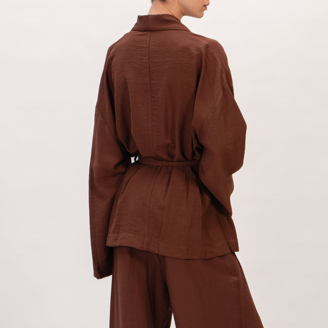 Vicolo- Giacca kimono con cintura - cioccolato