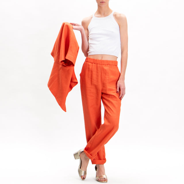 Vicolo-Pantalone in lino elastico in vita - orange