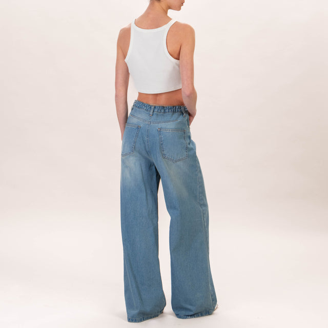Tensione in-Jeans wide leg con coulisse - denim