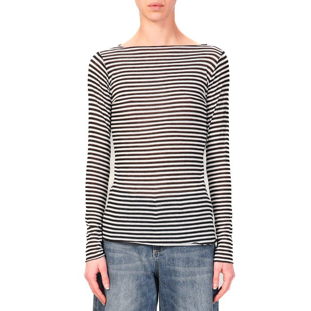 Tensione in-T-shirt a righe misto cashmere - panna/nero