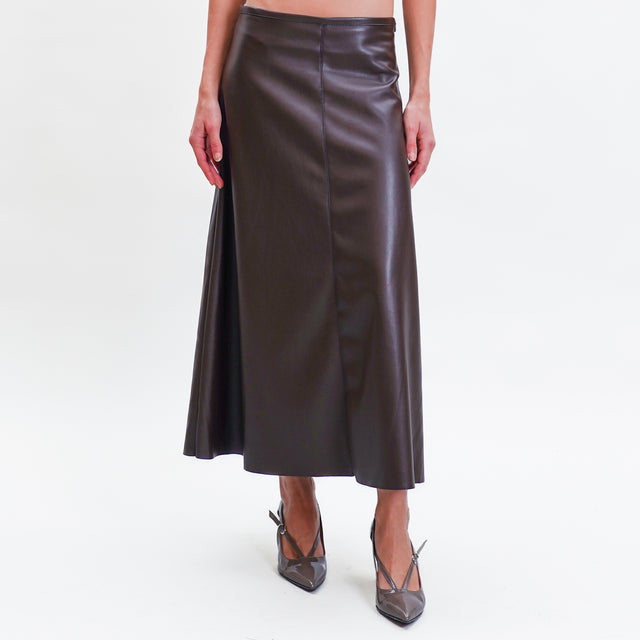 Tension in-Leatherette A-Line Skirt - Coffee